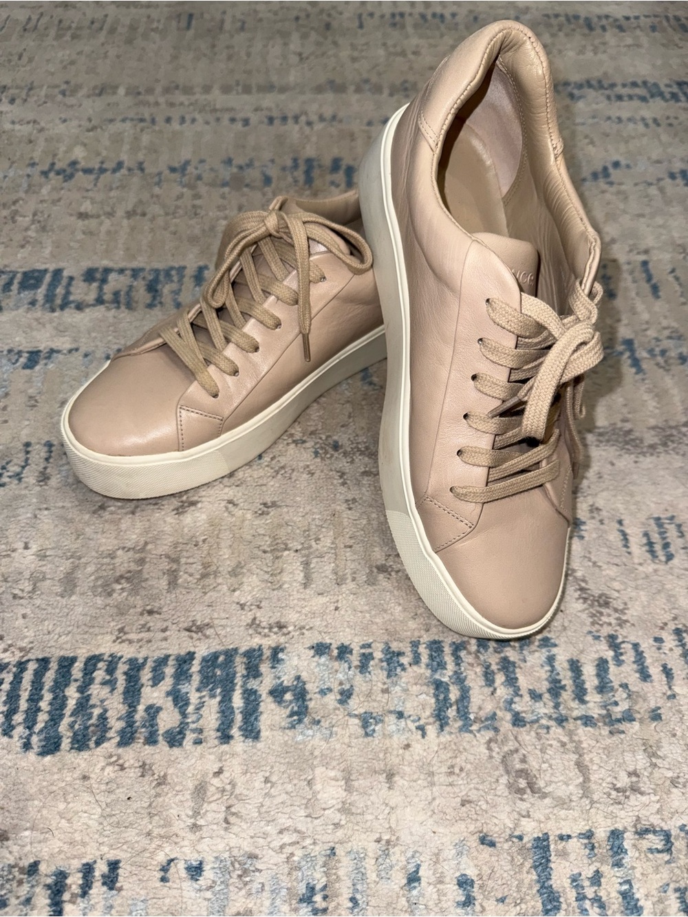 Vince Nude Beige Leather Platform Sneakers